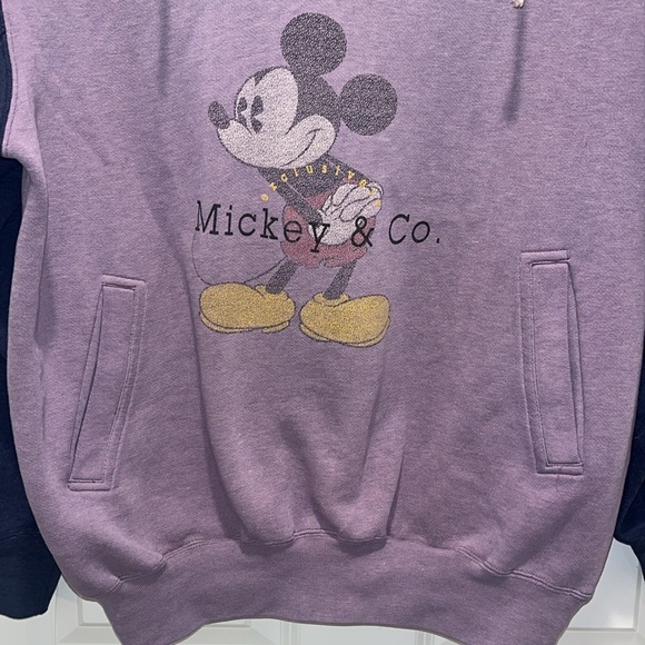 Vintage Mickey Mouse Hoodie Plaid Purple Navy VTG Colorblock Disney - Picture 2 of 11